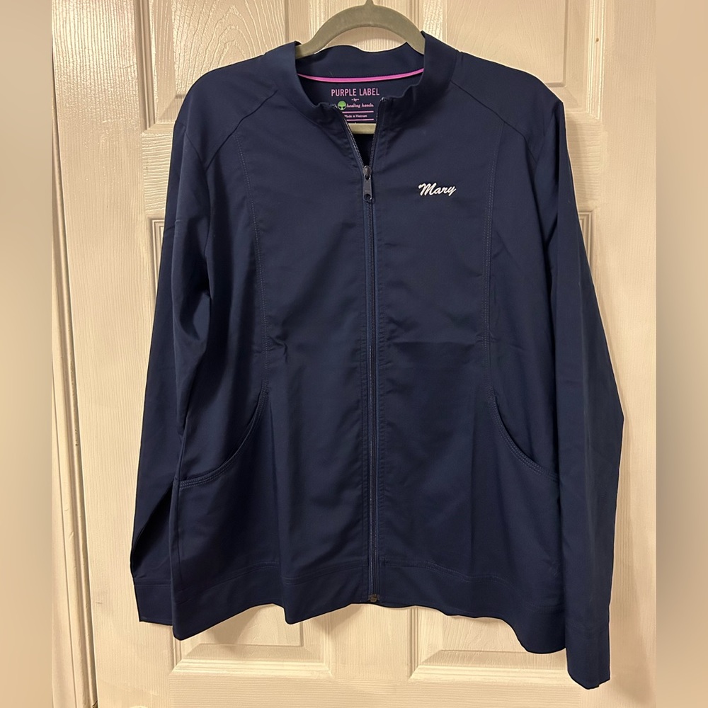 Jacket large navy w/ Mary  Excellent cond. Urbane CL burgundy, worn like twice